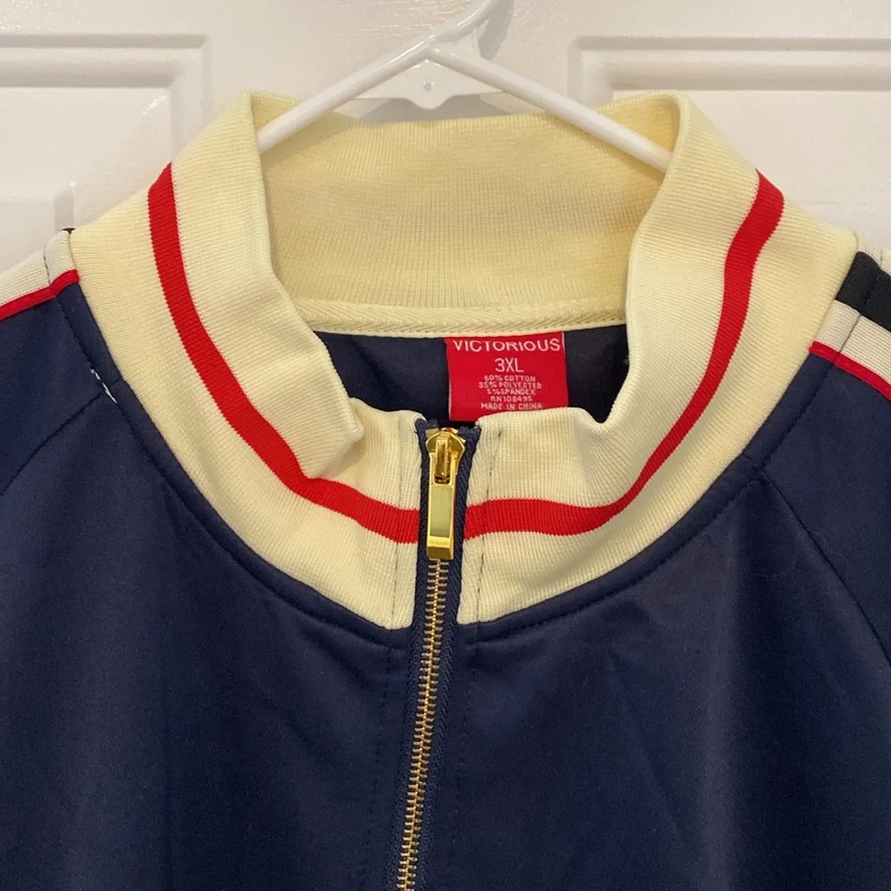 Victorious Retro Style Tracksuit Jacket Navy Blue w/White and Red Trim Size 3XL - Picture 8 of 13